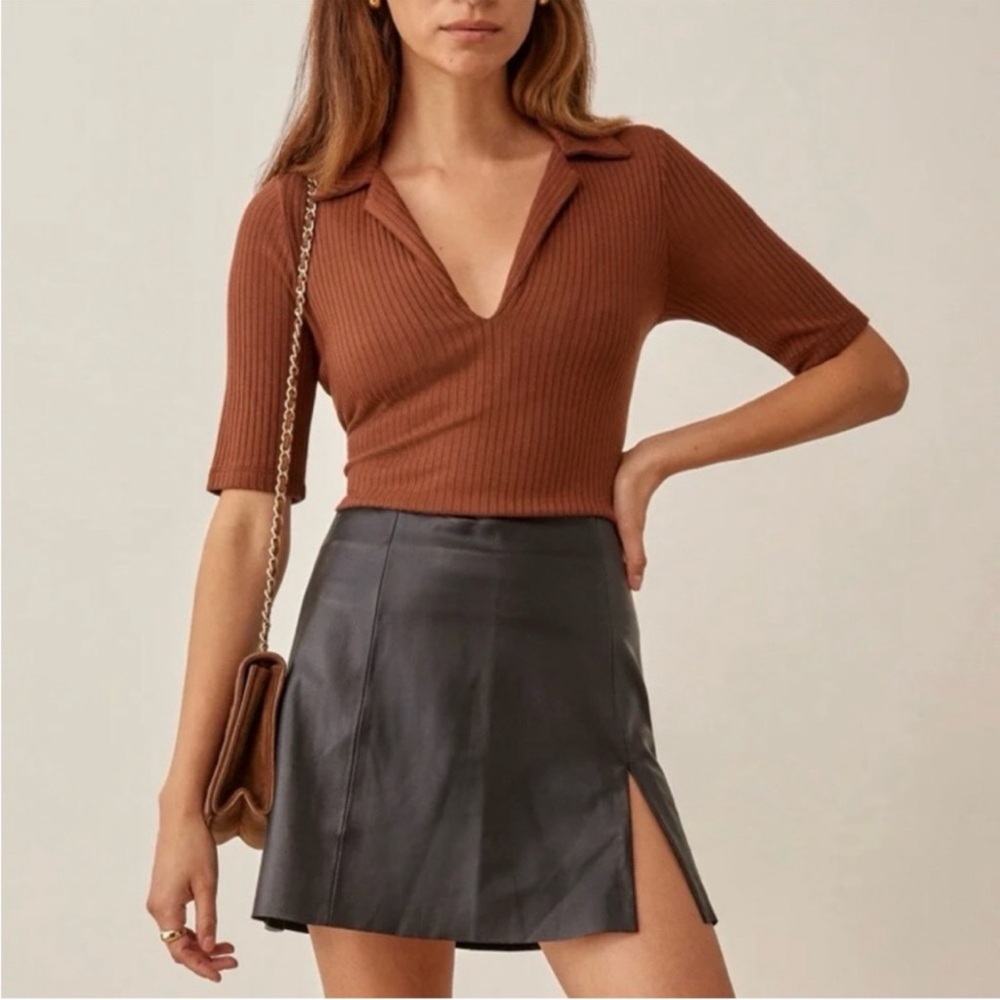 Reformation Brown Ribbed Blouse